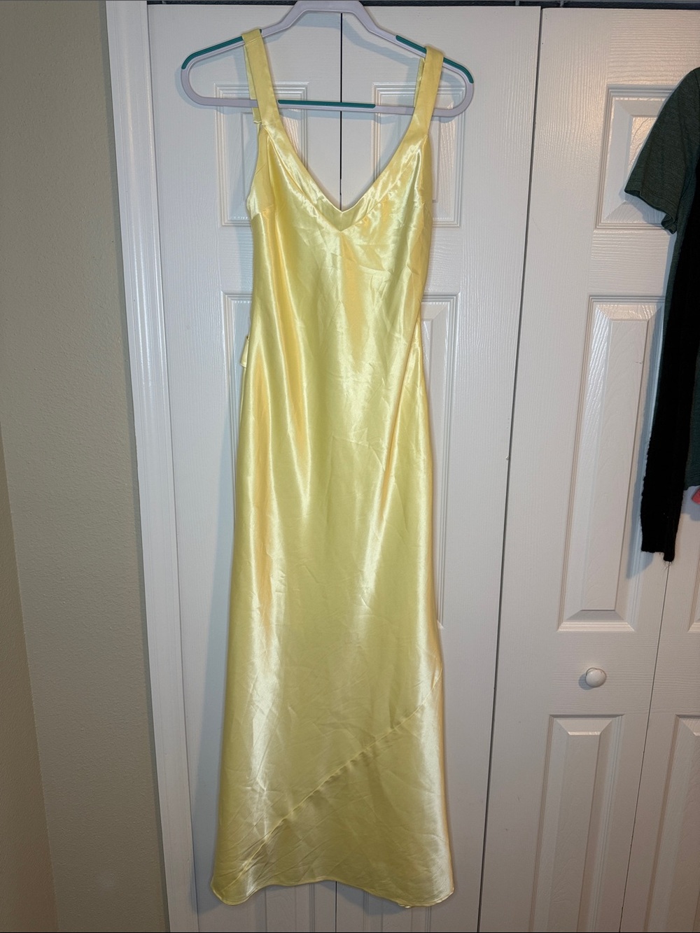 Yellow Satin V-Neck Slip Dress